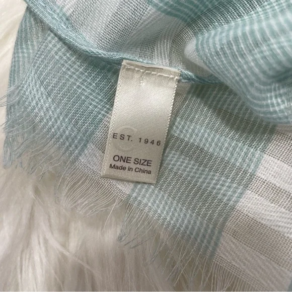 #0208 EST. 1946 Lightweight Soft Summer Blue and White Striped Scarf - Picture 4 of 4